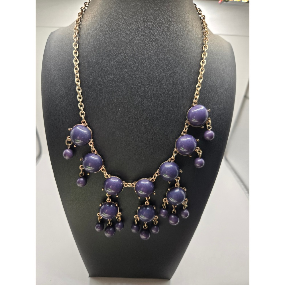 Purple Cabochon Bib Statement Necklace Gold Tone Cluster Bead Adjustable Chain